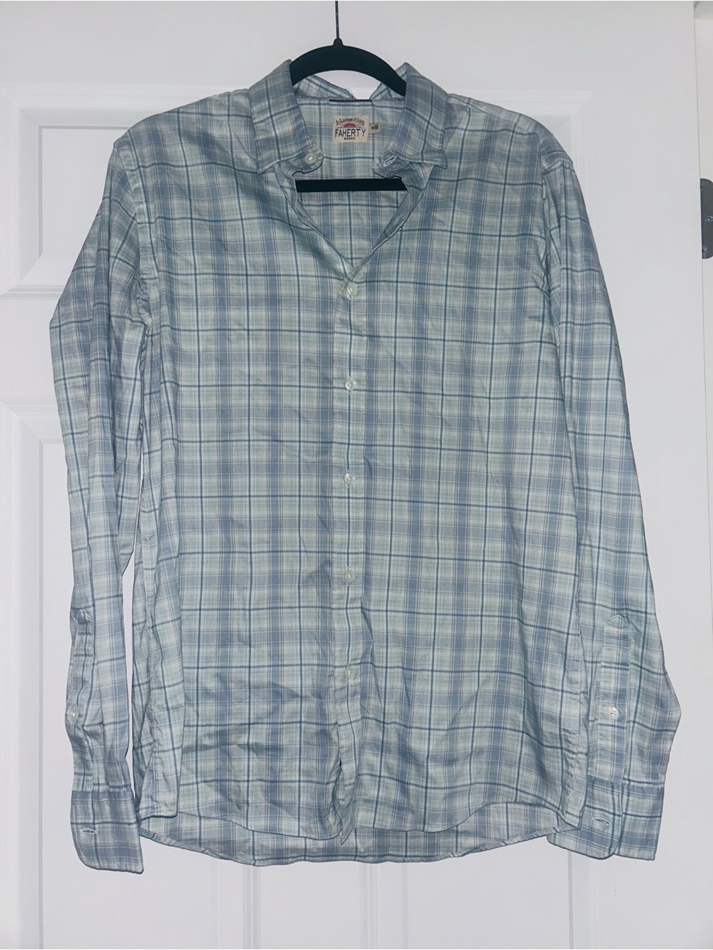 Faherty The Movement Green Blue Plaid Button Down Medium Shirt Top - Picture 2 of 4